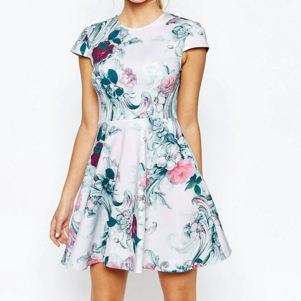 Ted Baker 2 US 6 Floral Keiley Dress A Line Short Sleeve Small